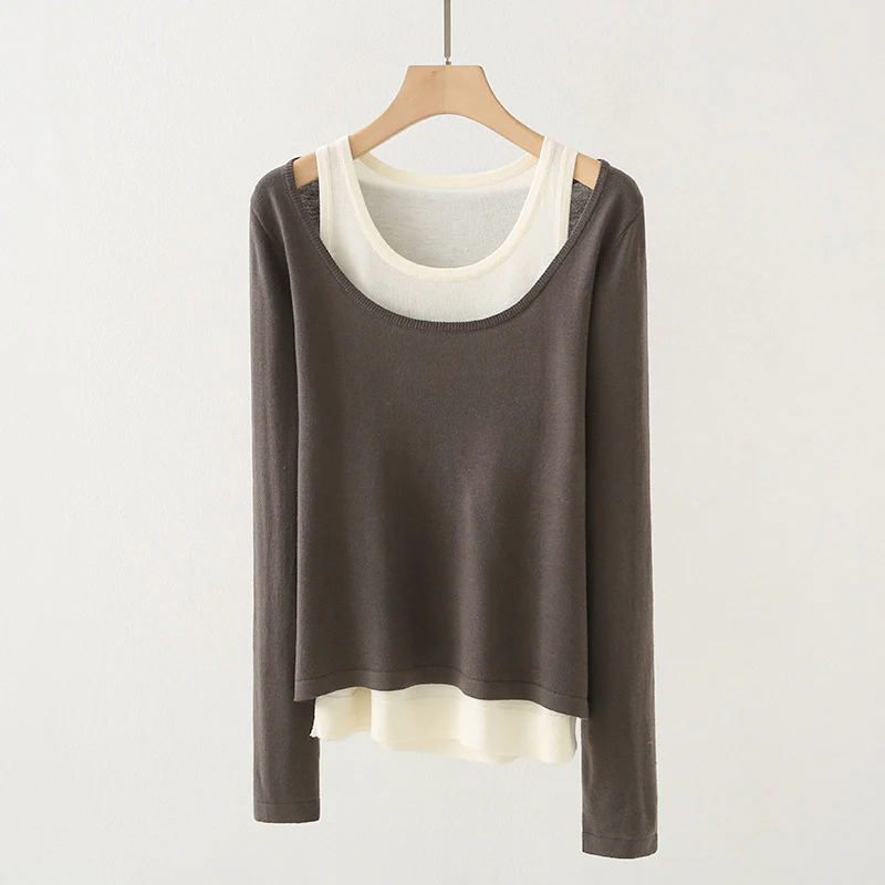 2 in 1 Wool-Blend Layered Cut-Out Knit Top - Image 9