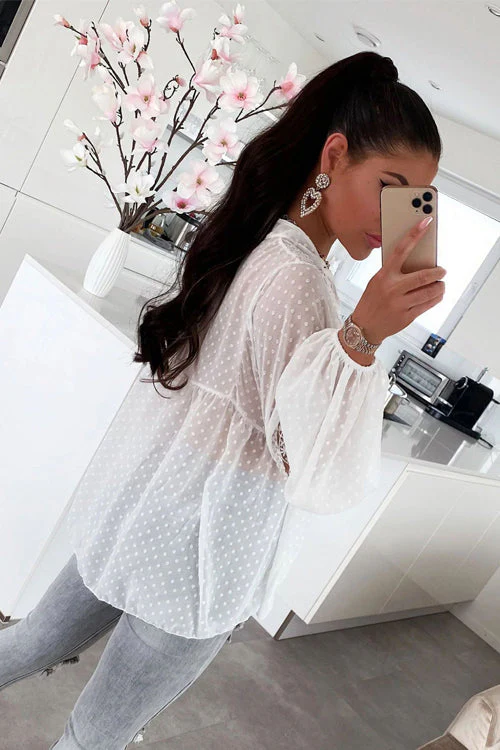 All Together Now Swiss Dot Lace Long Sleeve Top - Image 2