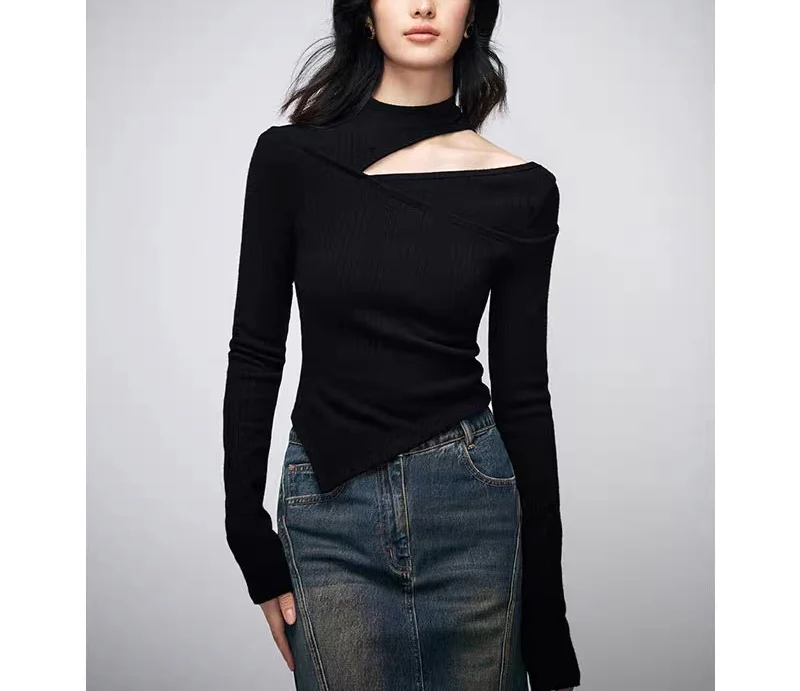 Asymmetric Cut-Out Textured Knit Top - Image 7