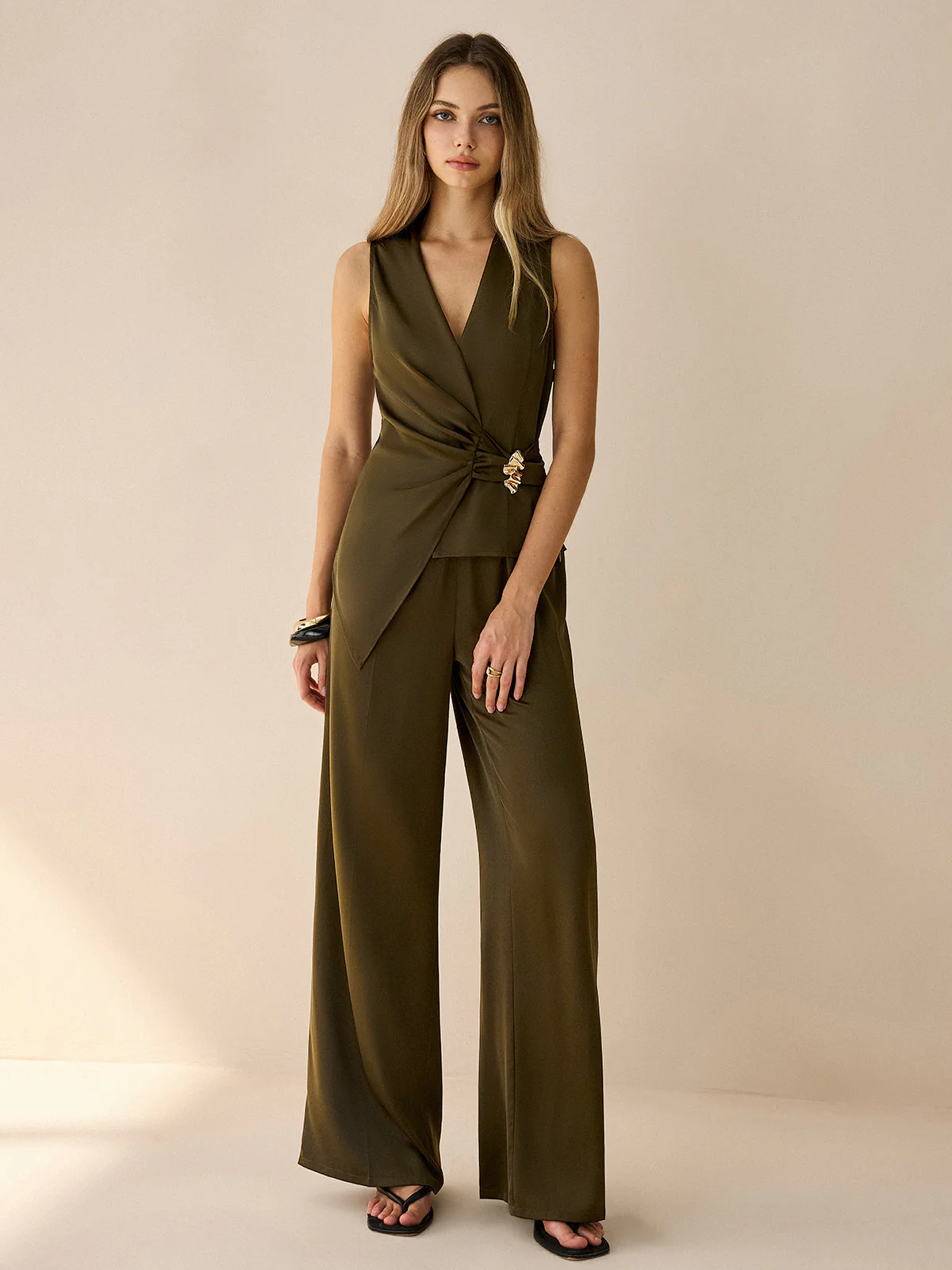 Asymmetric Wrap Top and Pants Set - Image 7