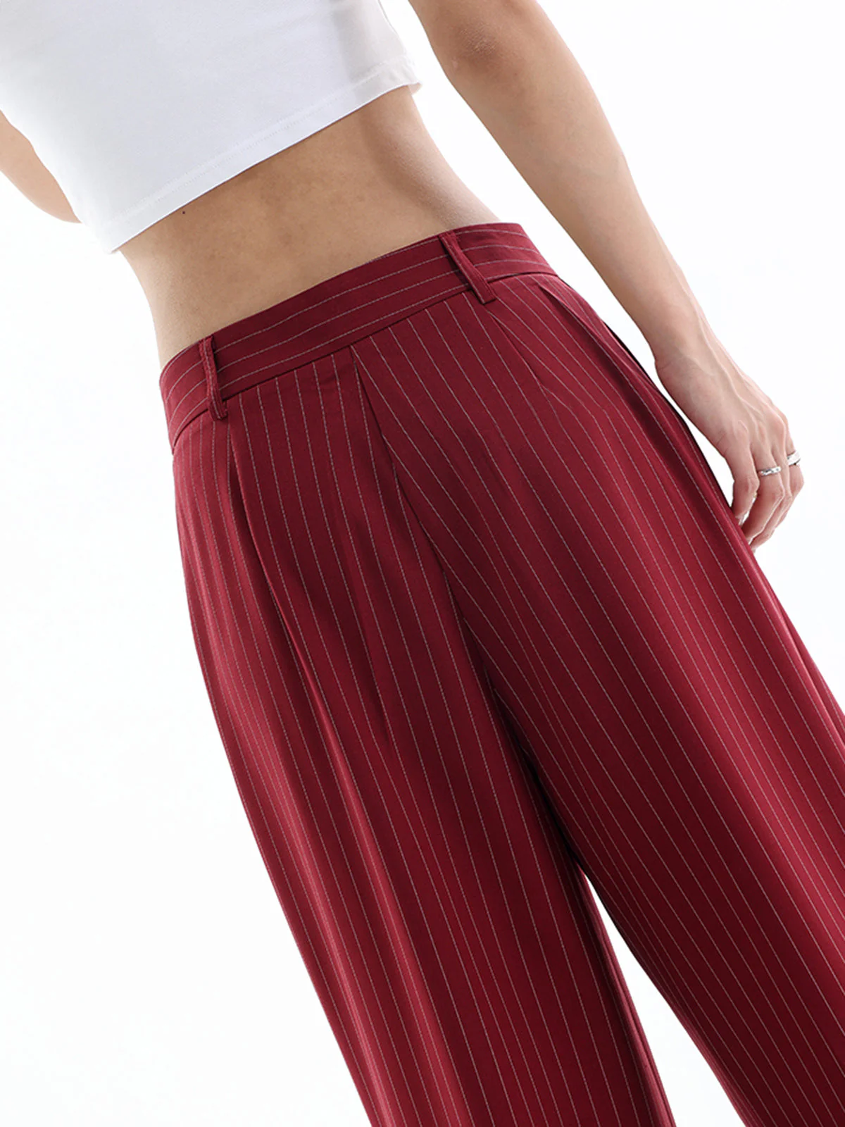 Asymmetrical High-Waist Pinstripe Pants - Image 7