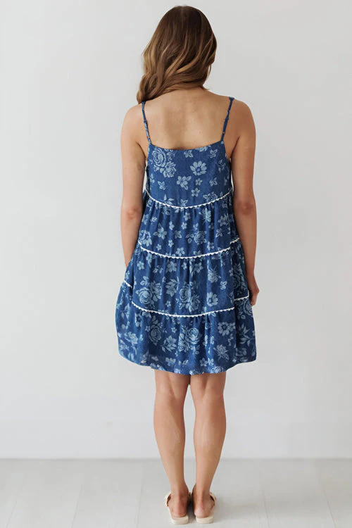 Avelina Washed Floral Denim Mini Dress - Image 6
