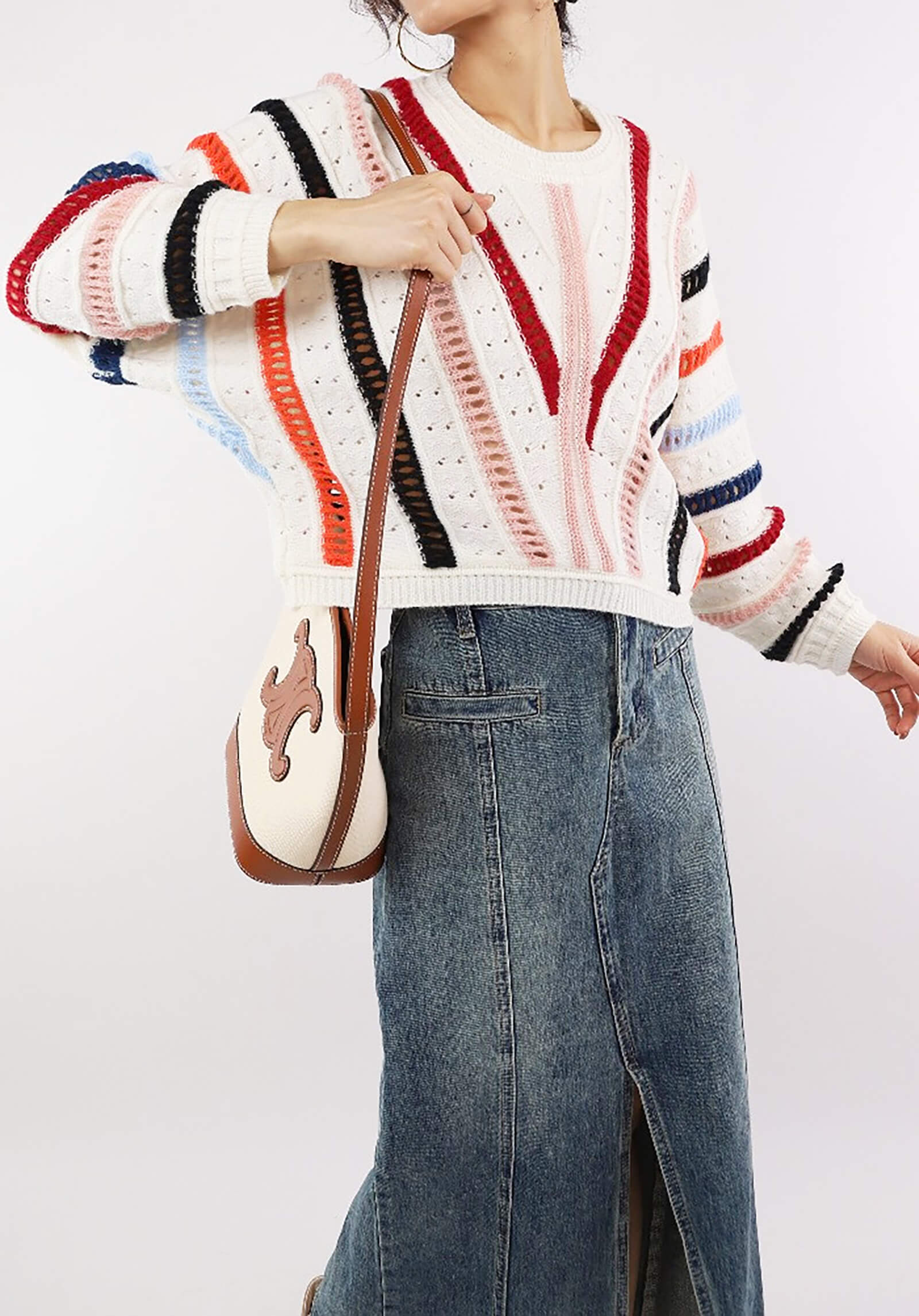 Beige Oversized Batwing Sleeve Sweater - Image 2