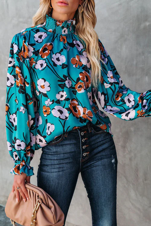Best Mood Smocked Floral Print Long Sleeve Top - Image 4