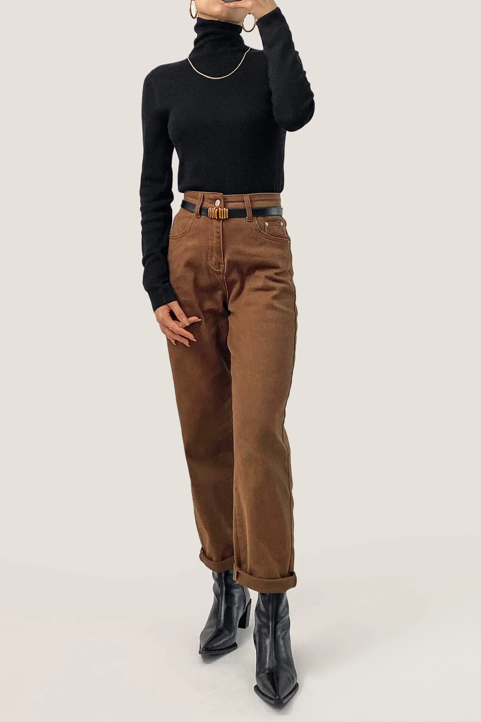 Black Basic Wool-Blend Turtleneck Sweater - Image 3