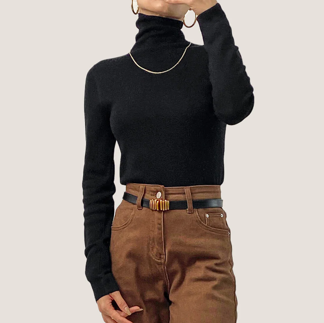 Black Basic Wool-Blend Turtleneck Sweater - Image 6