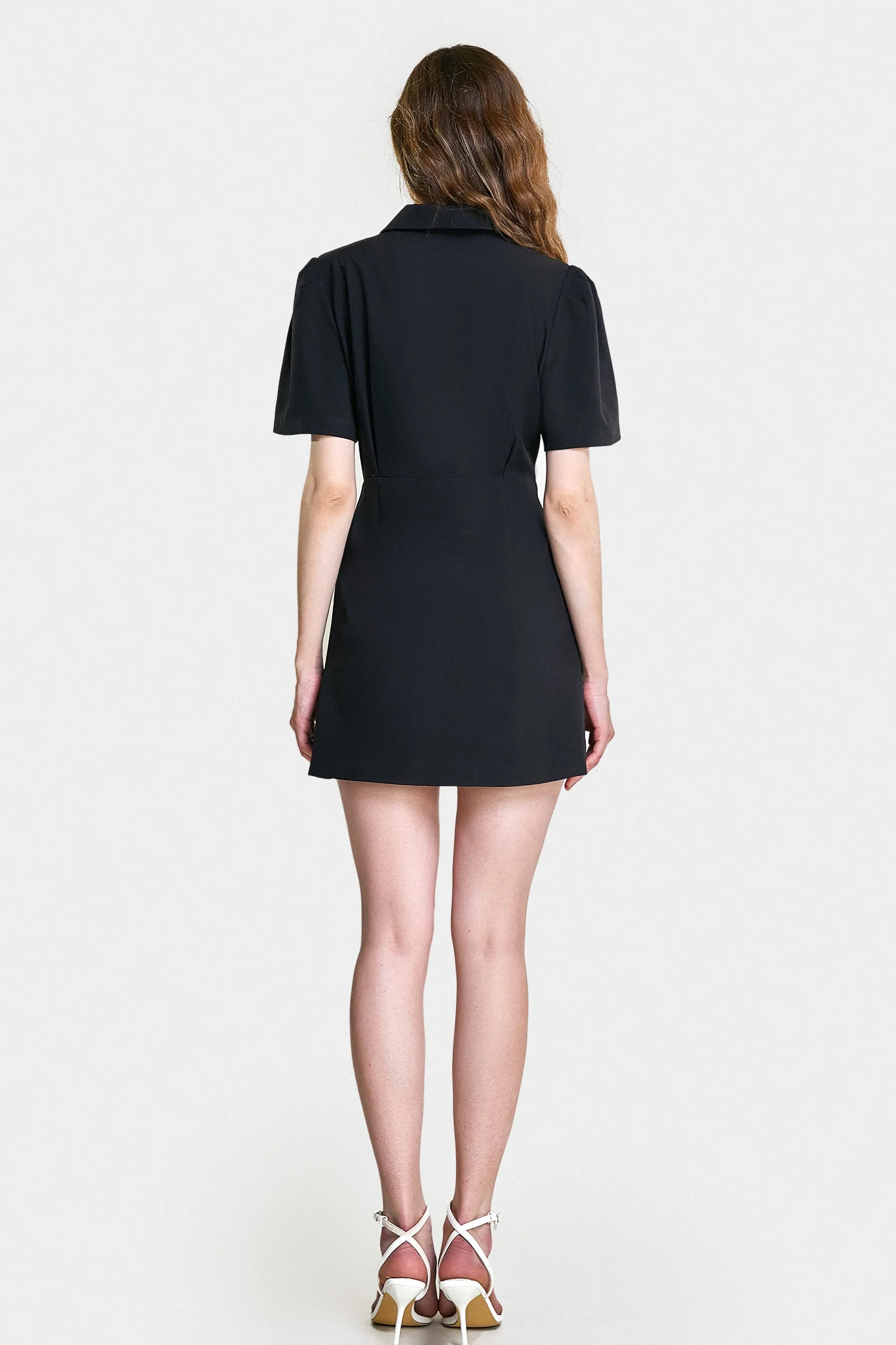 Black Button Detail Short Sleeve Blazer Dress - Image 3