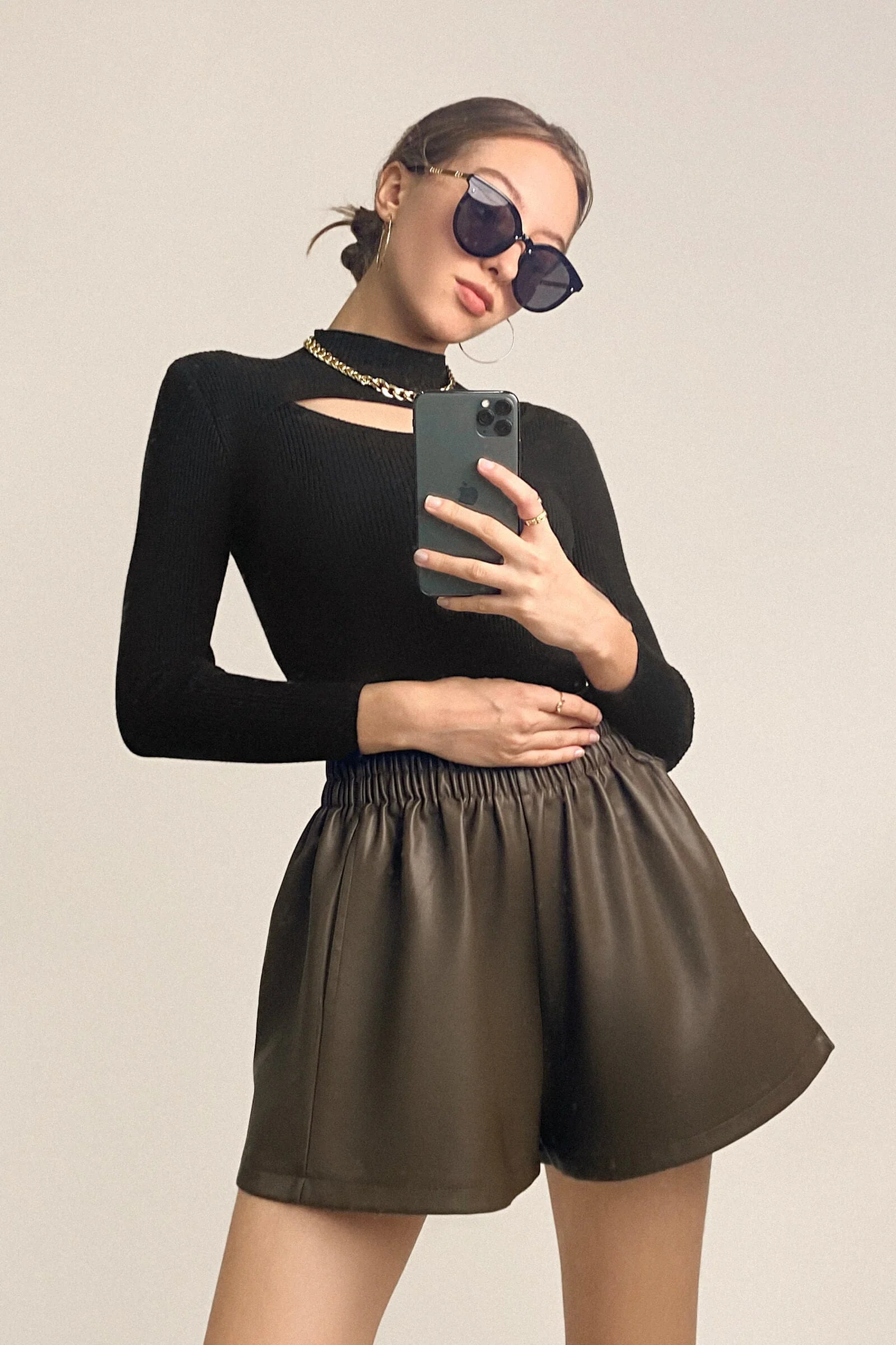 Black Mock Neck Front Cut Out Ribbed Knit Sweater - Image 8