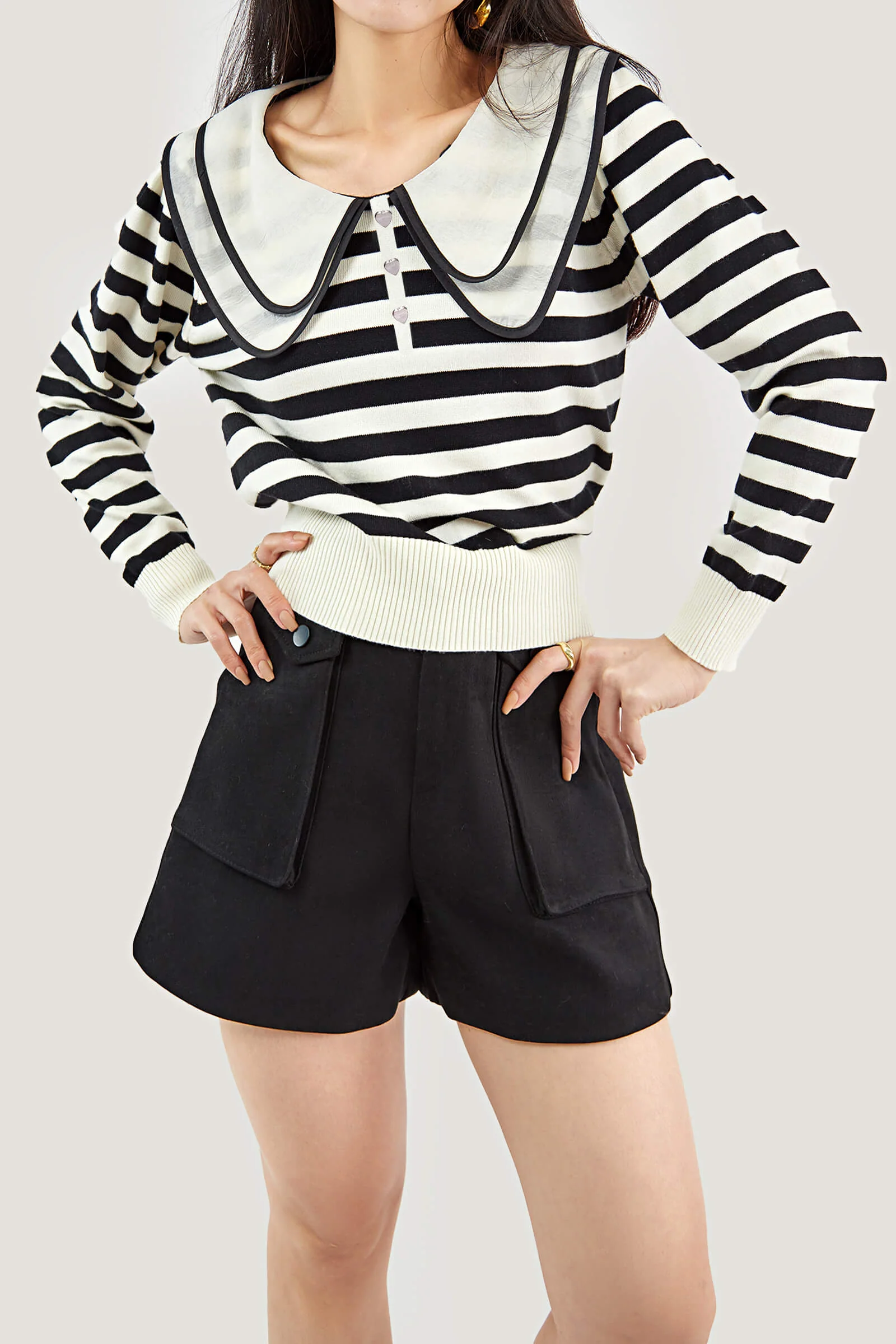 Black Striped Long Sleeve Knitted Sweater - Image 2