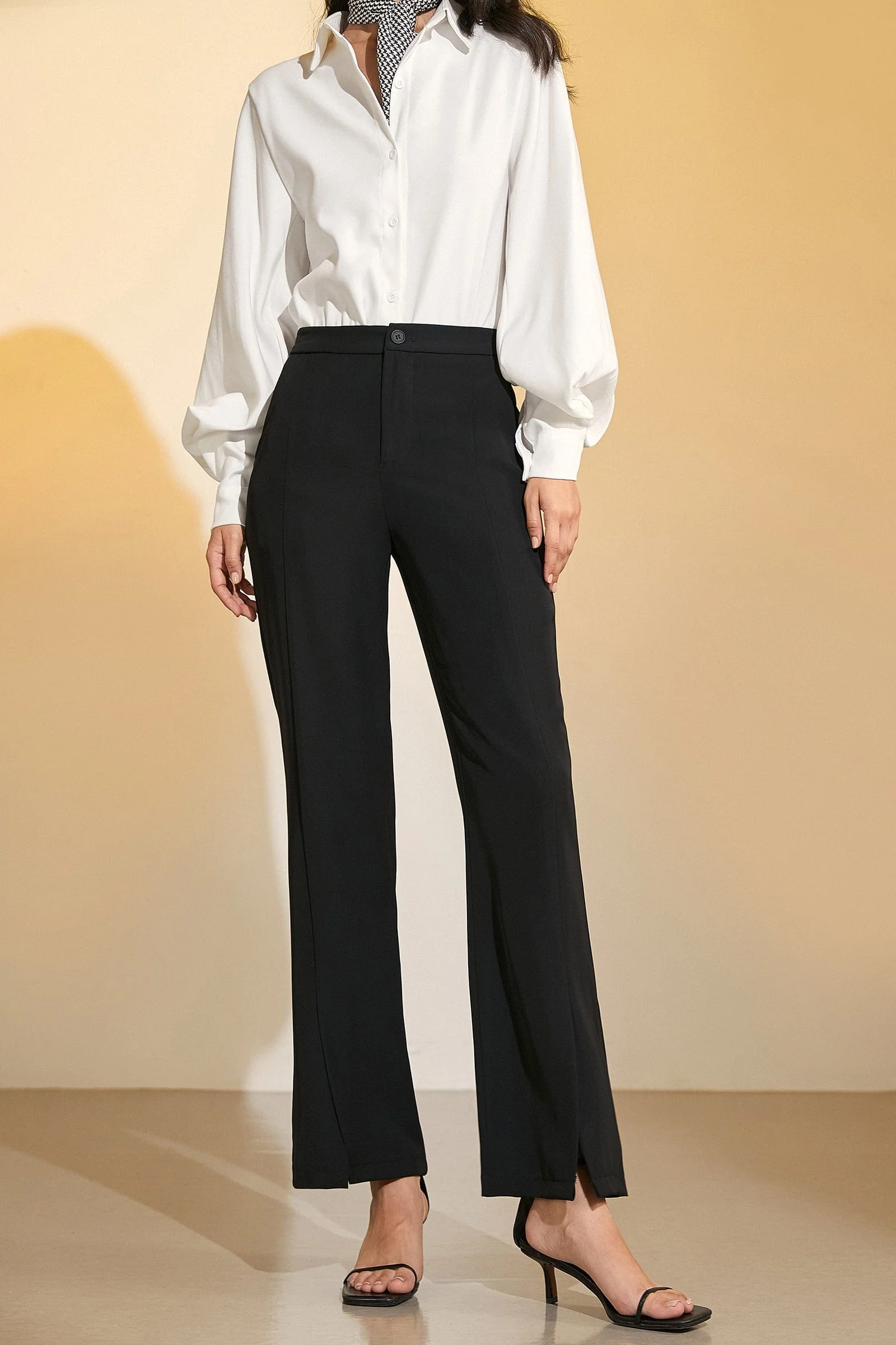Black Wide Leg Half-Elastic Waist Suit Pants - Image 2