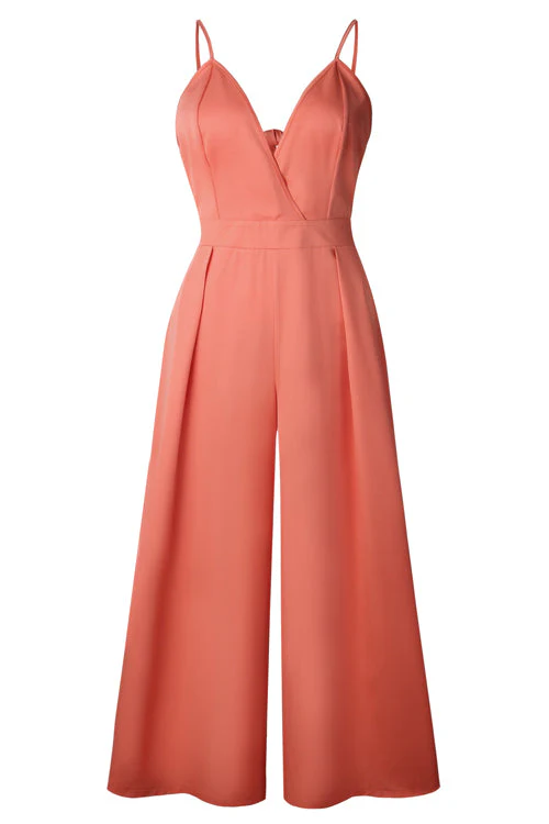 Bowknot-back Wide-leg V-neck Jumpsuit - 3 Colors - Image 7