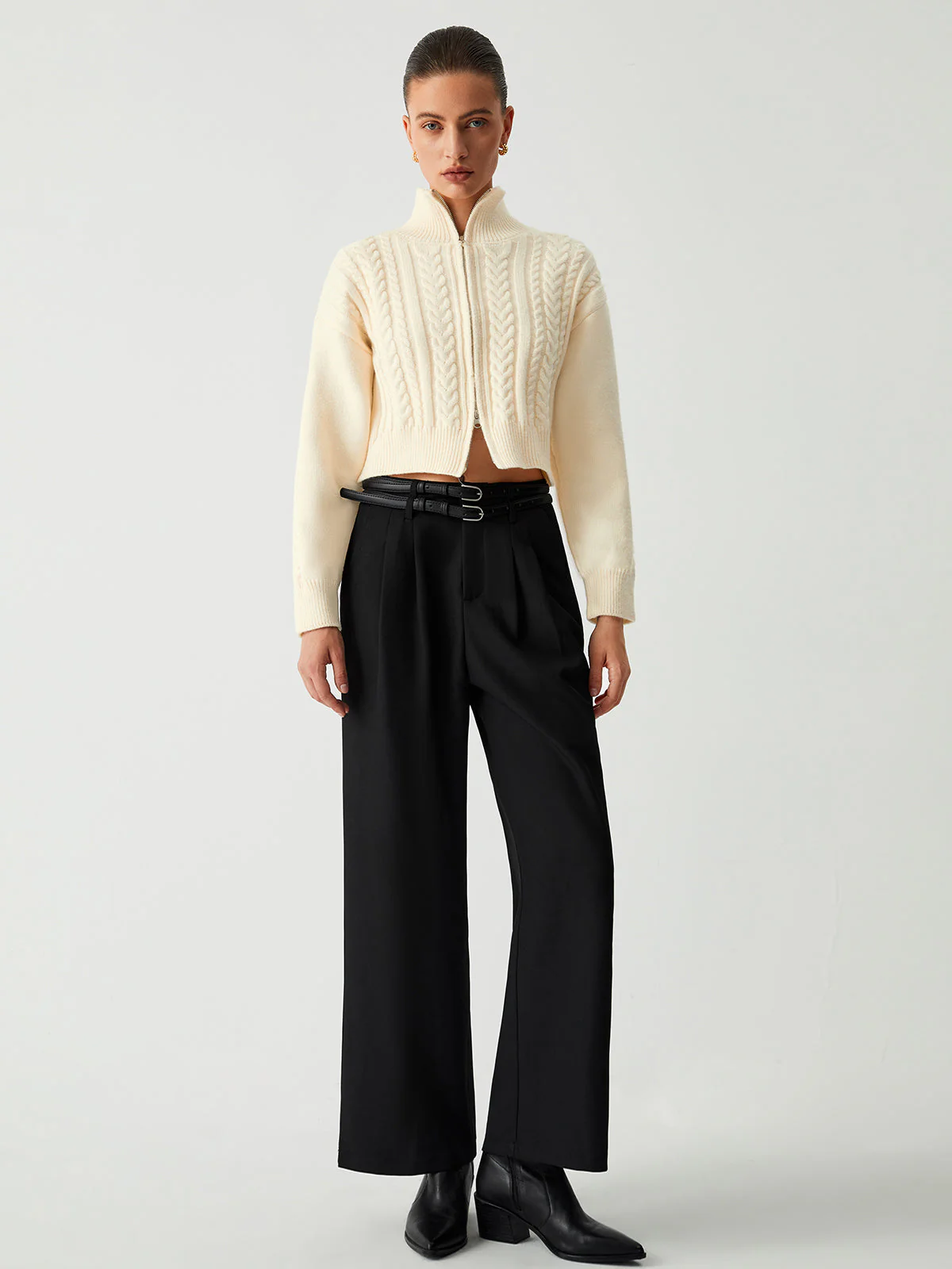 Cable Knit Two Way Zip Crop Cardigan - Image 4