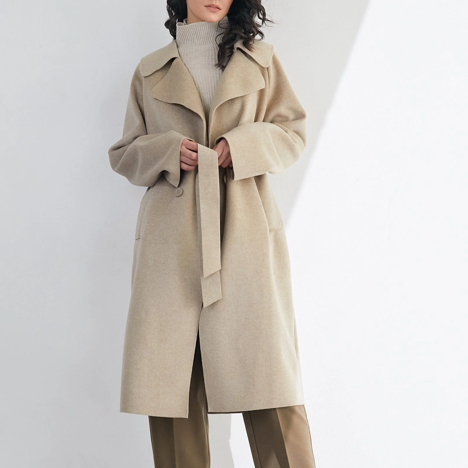 Caledonia Linen Wool Double-Breasted Oversized Coat - Image 6
