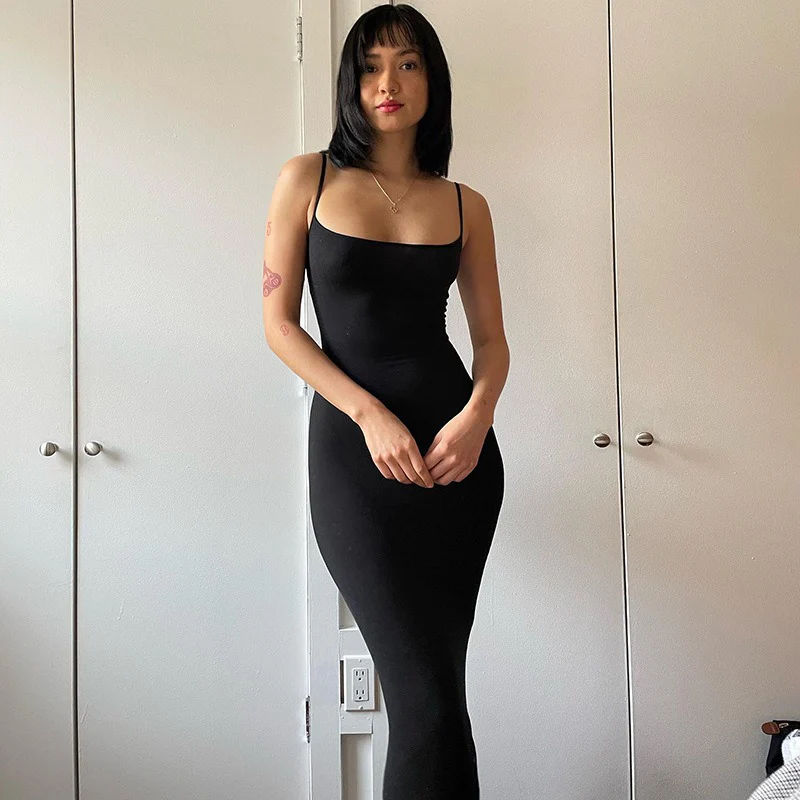 Casual Sleeveless High Waisted Slim Fit Camisole Long Dress - Image 30