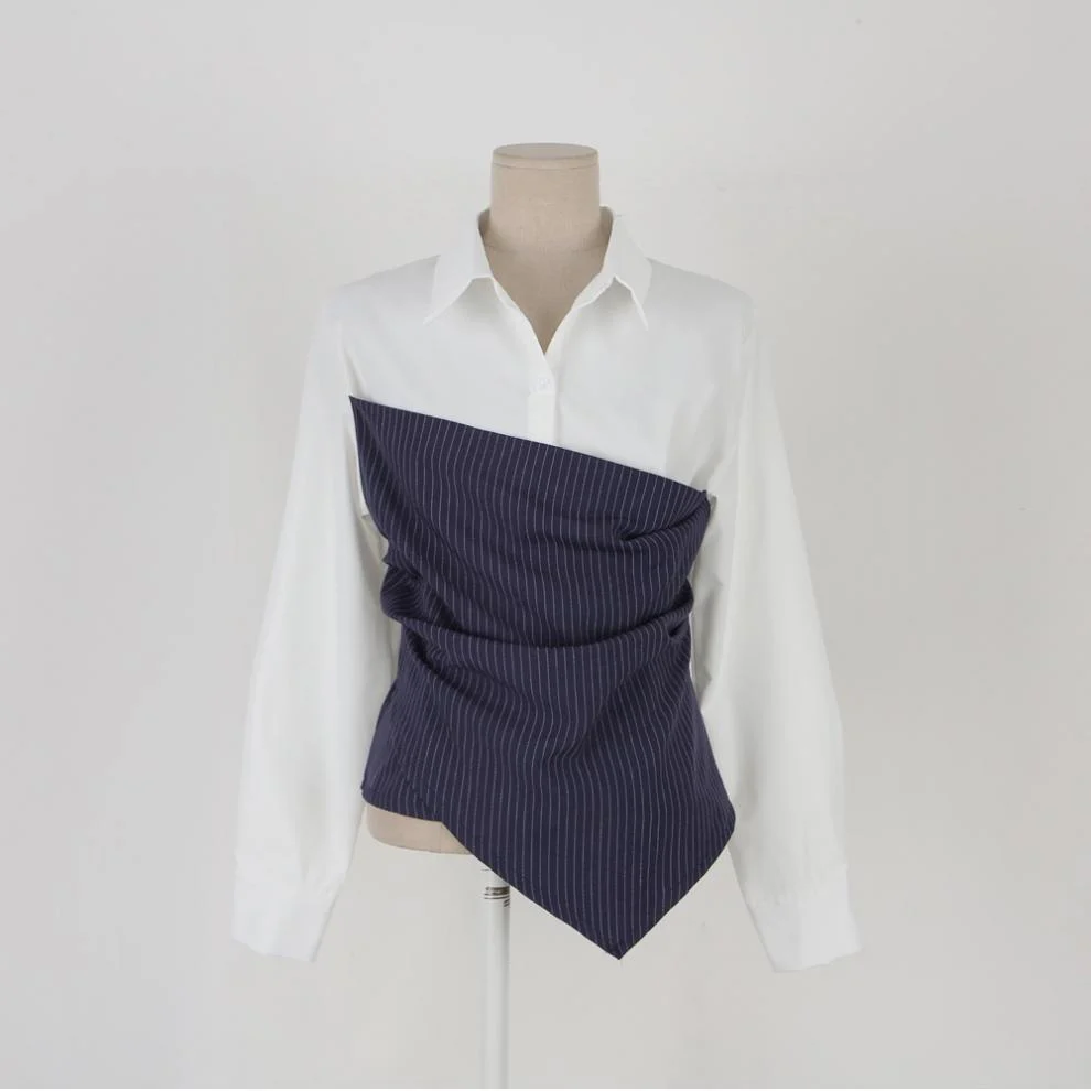 Color Block Striped Asymmetrical Shirt - Image 5