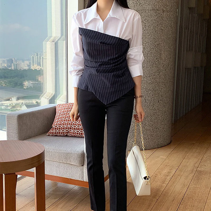 Color Block Striped Asymmetrical Shirt - Image 6