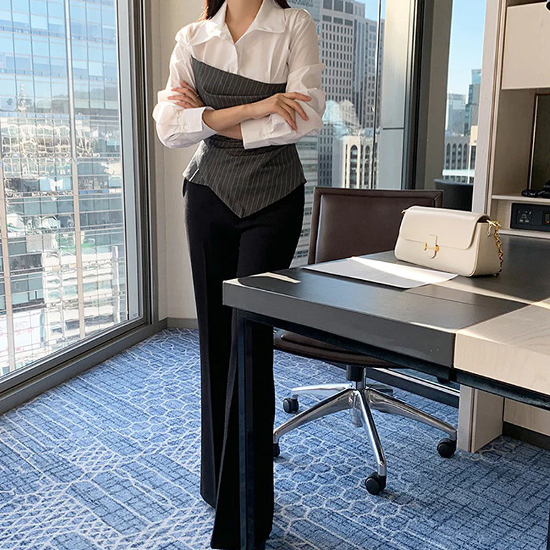 Color Block Striped Asymmetrical Shirt - Image 7