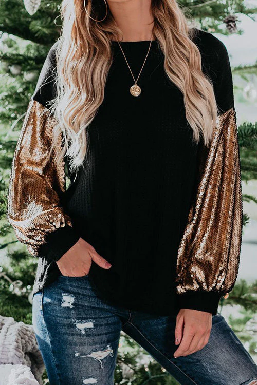 Completely Into You Sequin Sleeve Knit Top - 2 Colors - Image 5