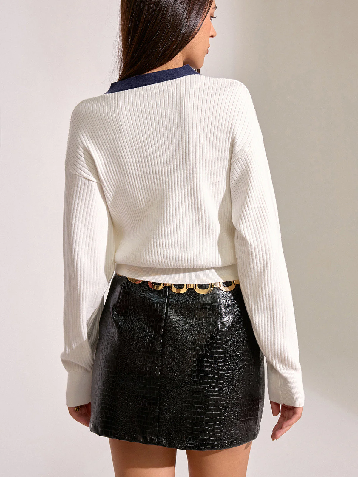 Contrast Trim Metal Button Cardigan - Image 2