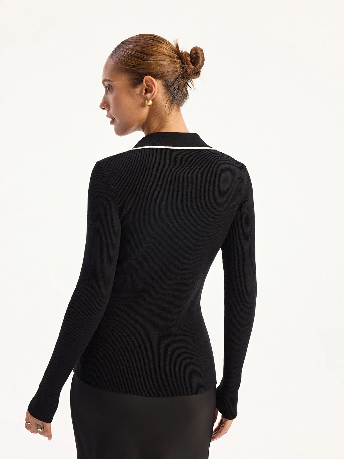 Contrast-Trim Polo Collar Knit Cardigan And Dress Set - Image 5