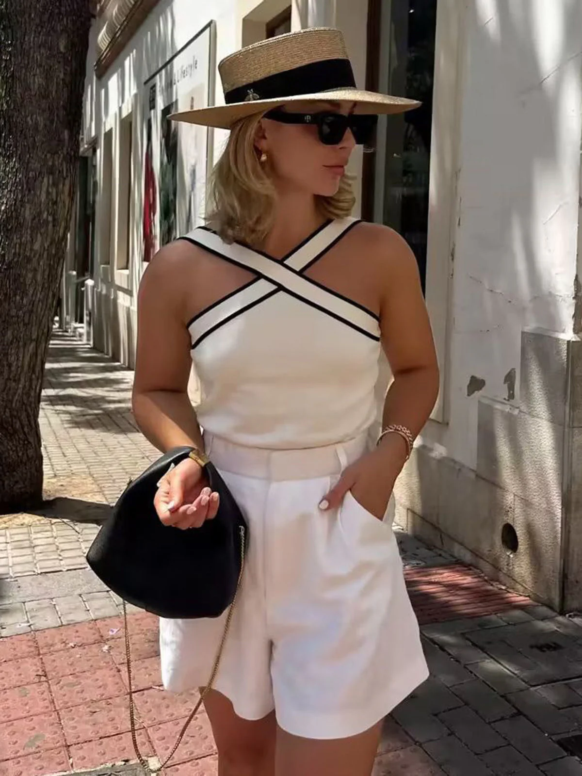 Contrast Trim Strap Knit Top - Image 6
