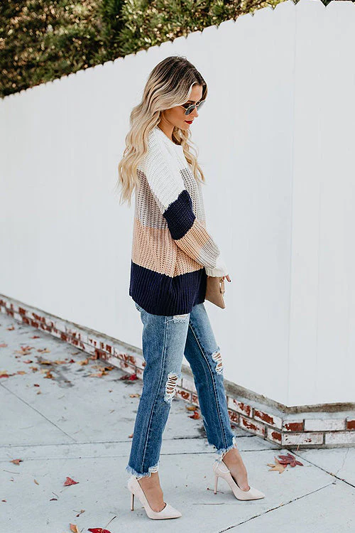 Cream Stripe Knit Sweater - Image 6