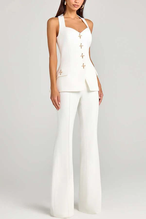 Cross-Shaped Button Blazer,Vest And Trouser Set - Image 11