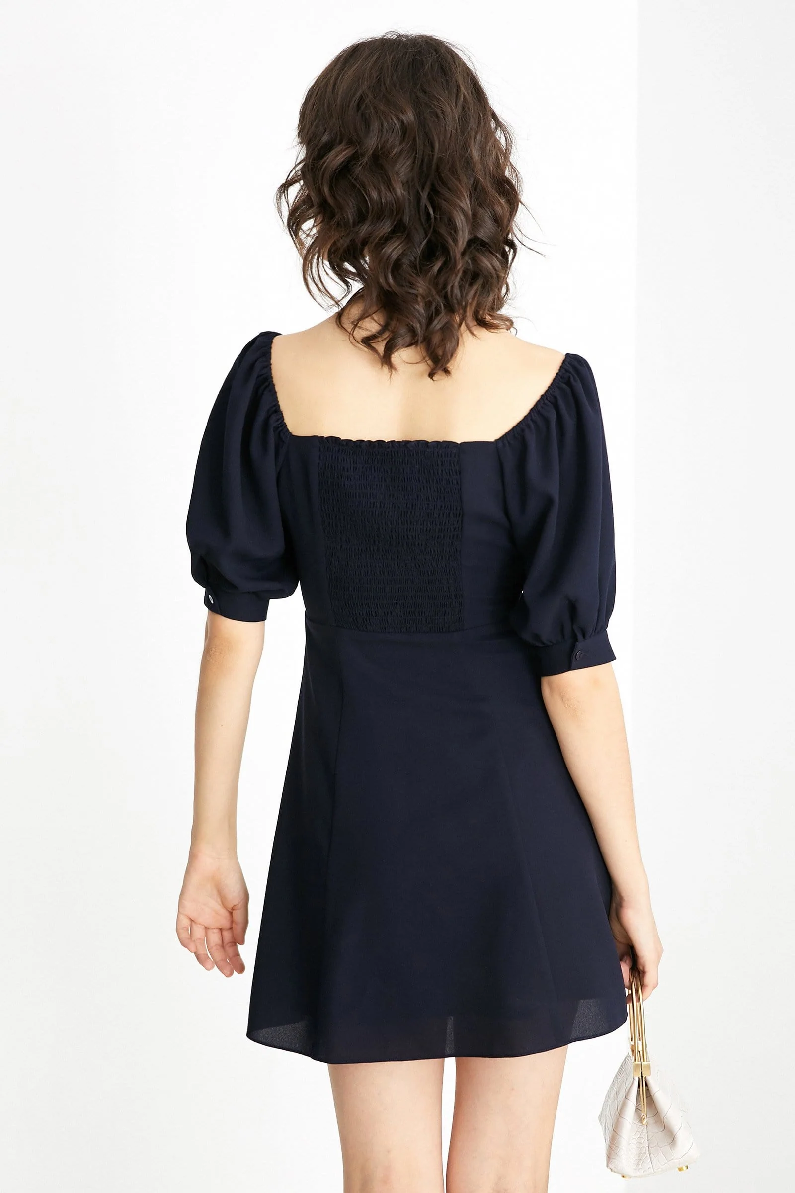 Draping Neckline Navy Mini Dress - Image 7