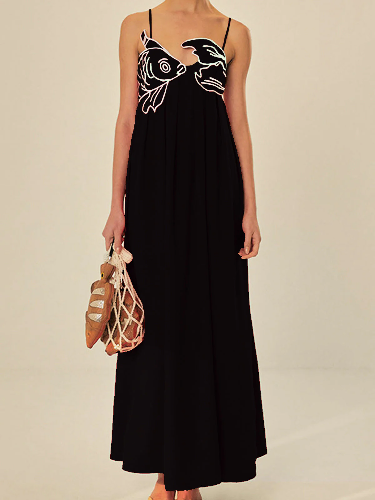 Embroidered Fish Spaghetti Strap Midi Dress - Image 7