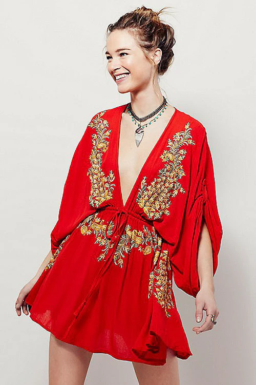 Ethic V-neck Embroidered Mini Dress - Image 2