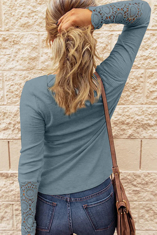 Eyes On Me Ribbed Lace Long Sleeve Top - 4 Colors - Image 13