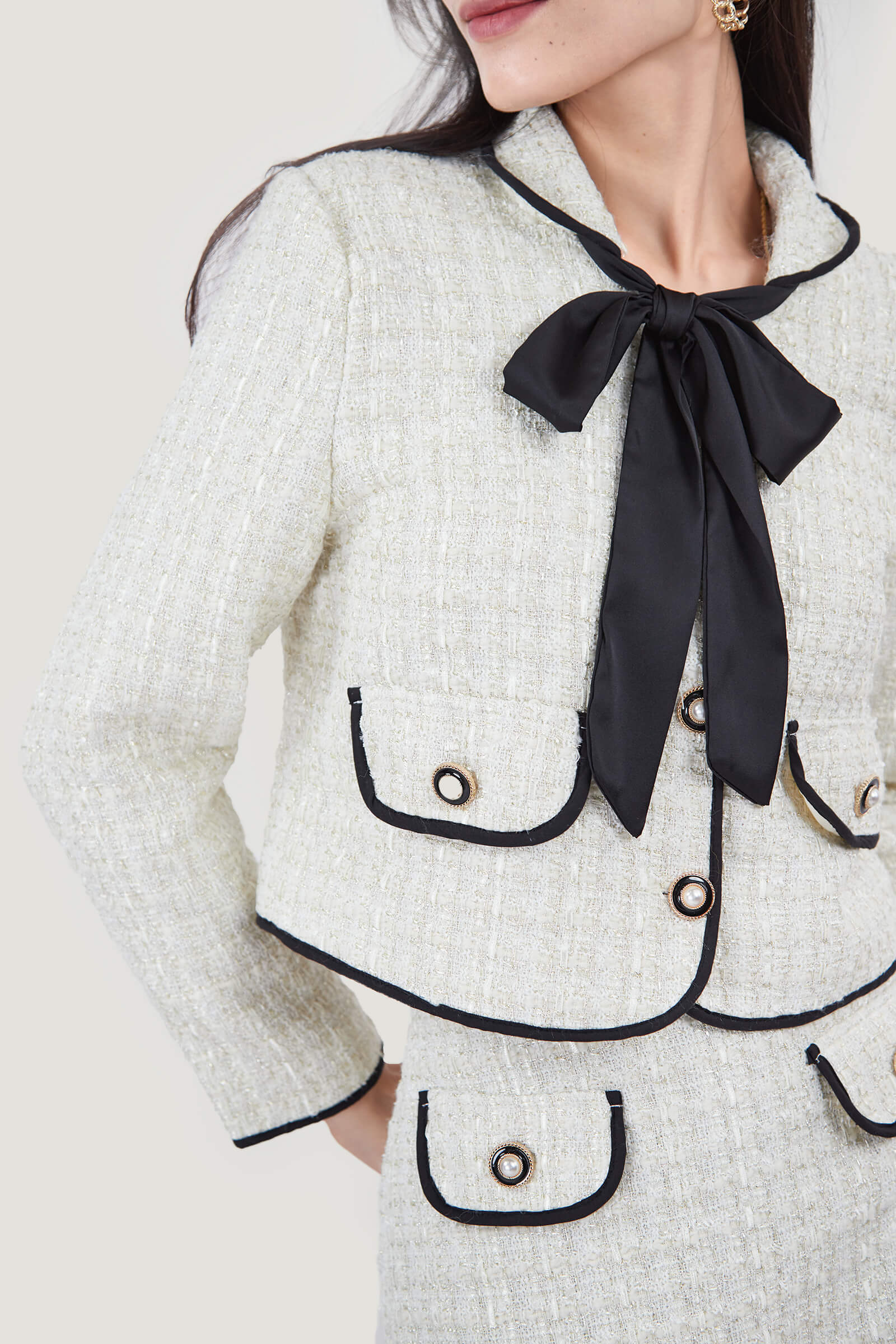 Fake Flap Pocket Bow Detailed Jacket&Mini Skirt Two-Piece Set - Image 2