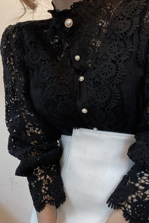 Feel It Still Lace Button Up Top - 3 Colors - Image 9