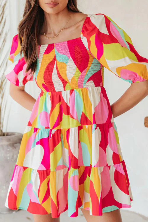 Feeling Bold Print Puff Sleeve Smocked Mini Dress - Image 4