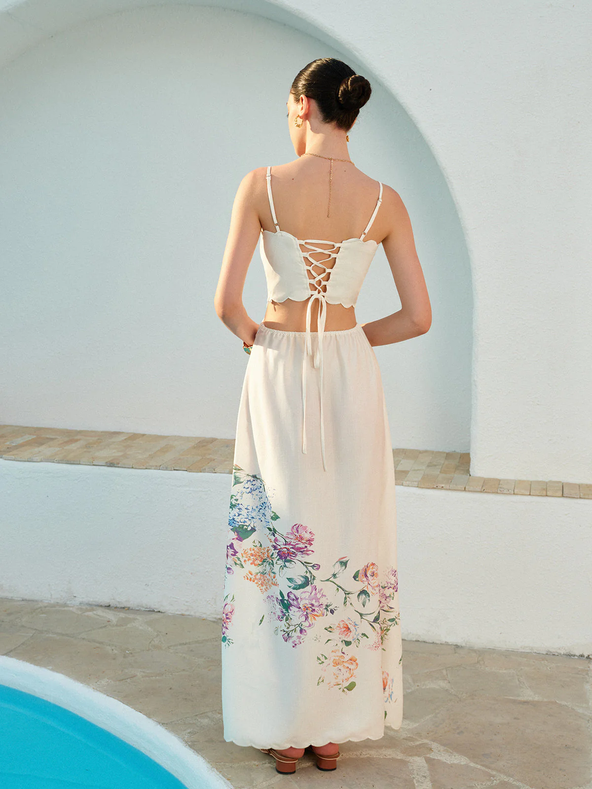 Floral Print Lace-Up Back Sleeveless Dress - Image 6