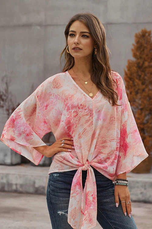 Flying High Tie-Dyed V-Neck Top - 2 Colors - Image 4