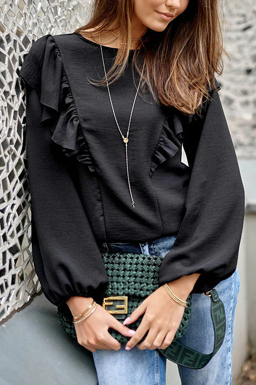 Focus On You Ruffled Long Sleeve Shirt - 3 Colors - Image 2