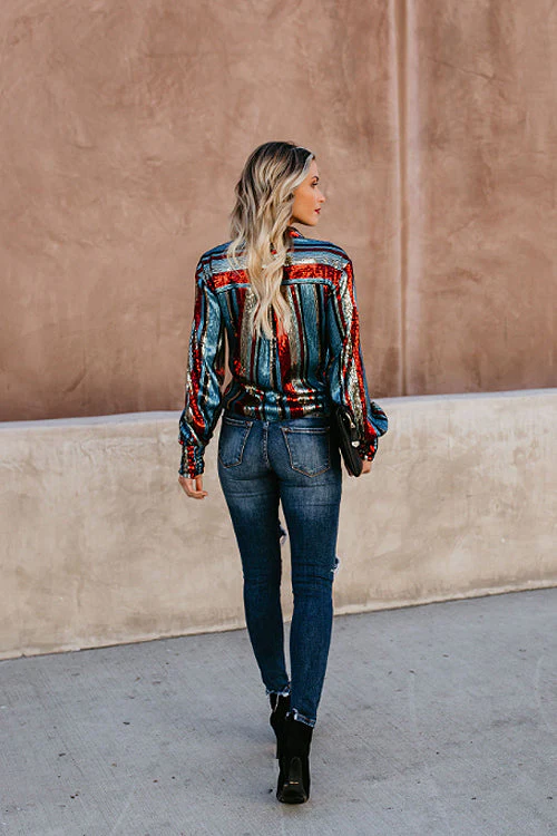 Follow Your Heart Sequin Stripe Long Sleeve Shirt - Image 3