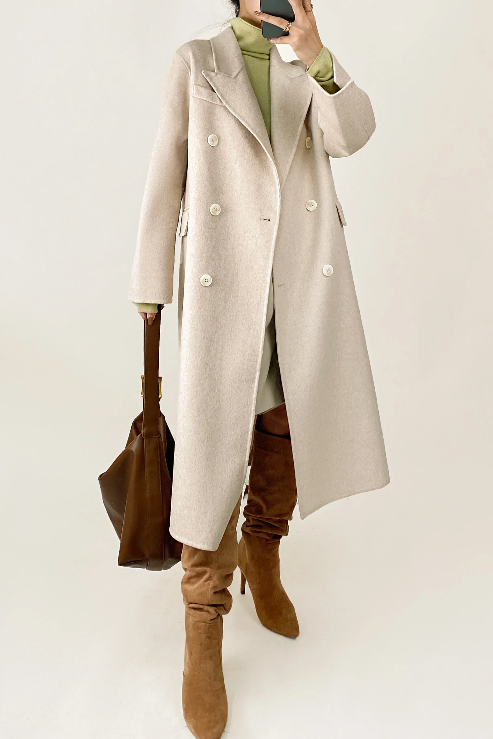 Gainsboro Premium Wool Double-Breasted Collared Longline Coat