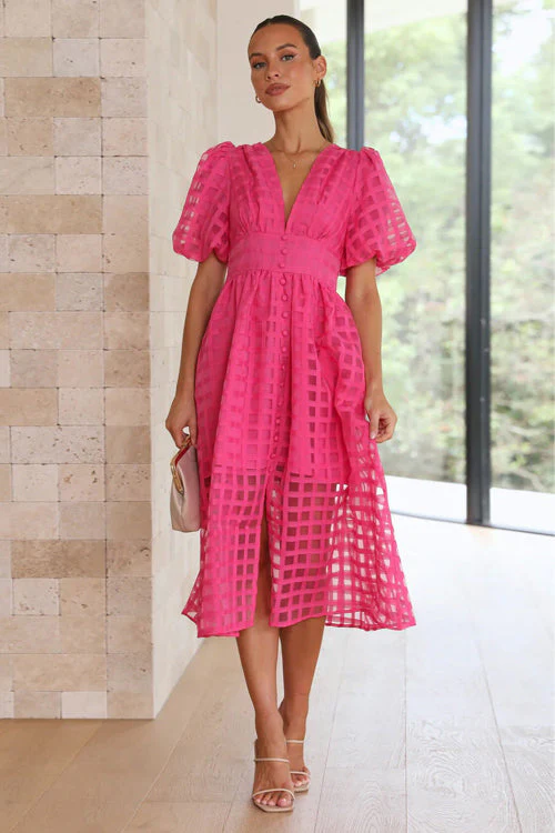 Garden Of Romance Puff Sleeve Midi Dress - 9 Colors - Image 3