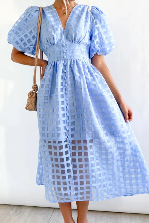 Garden Of Romance Puff Sleeve Midi Dress - 9 Colors - Image 4