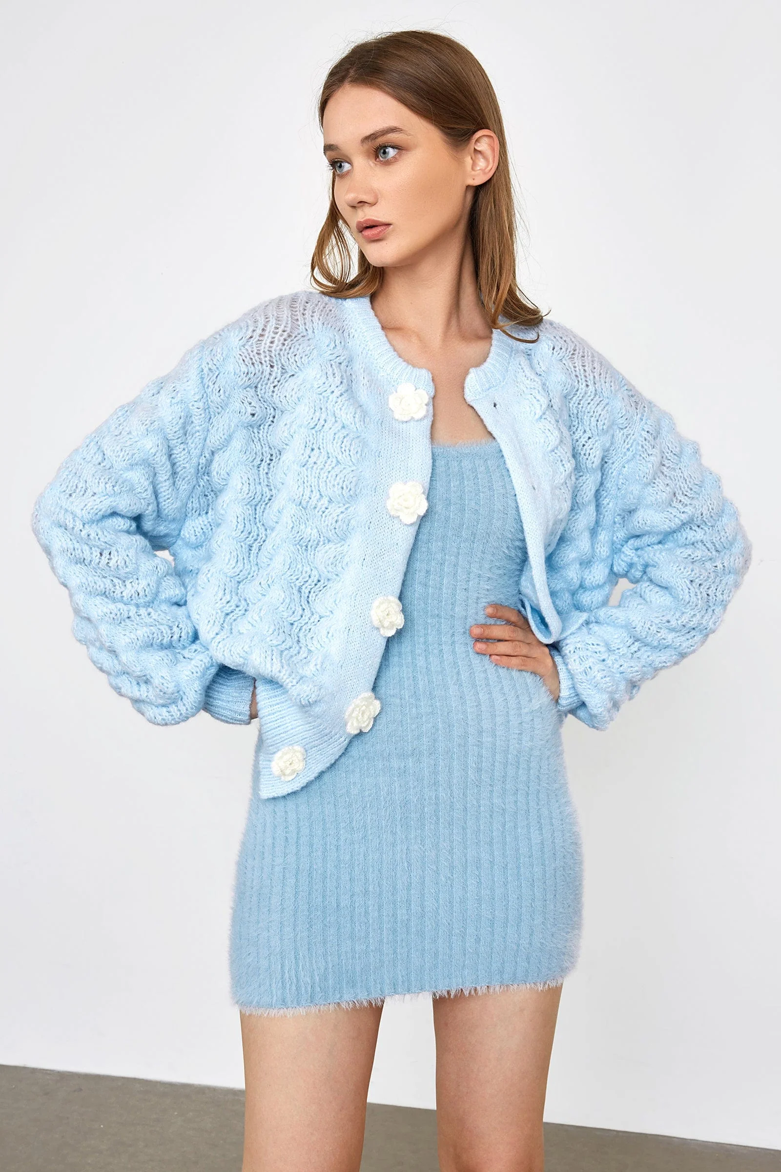 Gayel Light Sky Blue Puff Sleeve Cardigan - Image 3