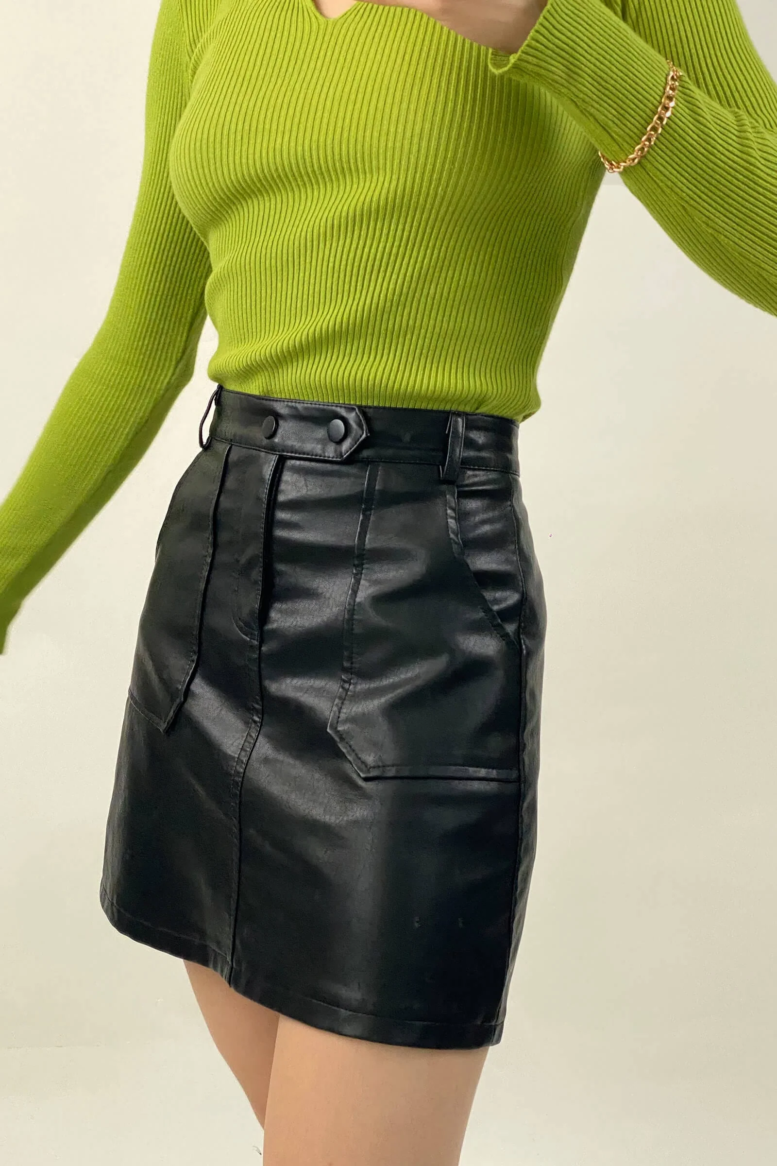 Green Knitted Cut Out Detail Sweater - Image 8