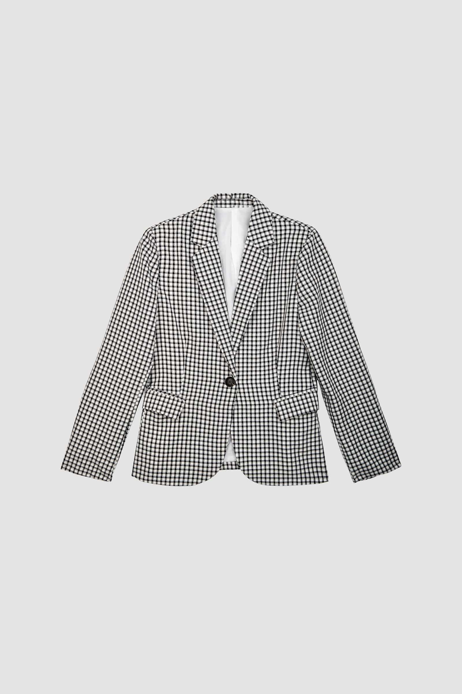 Grey Checked Single-Breasted Blazer - Image 7