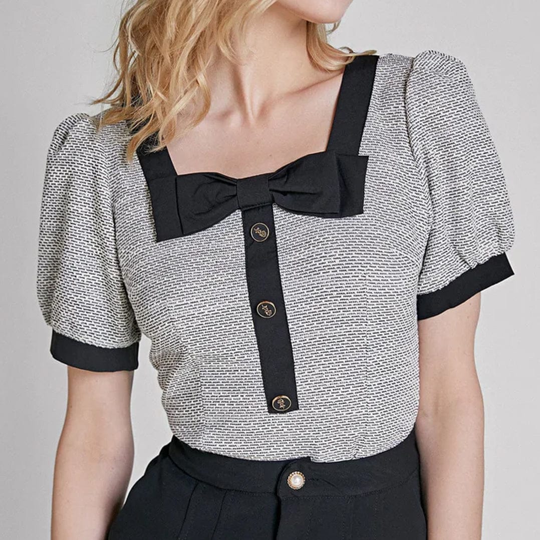 Grey Square Neck Puff Sleeve Blouse - Image 8