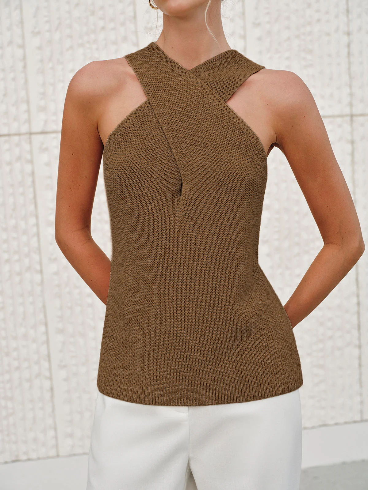 Halter Cross-Over Collar Tank Top - Image 10