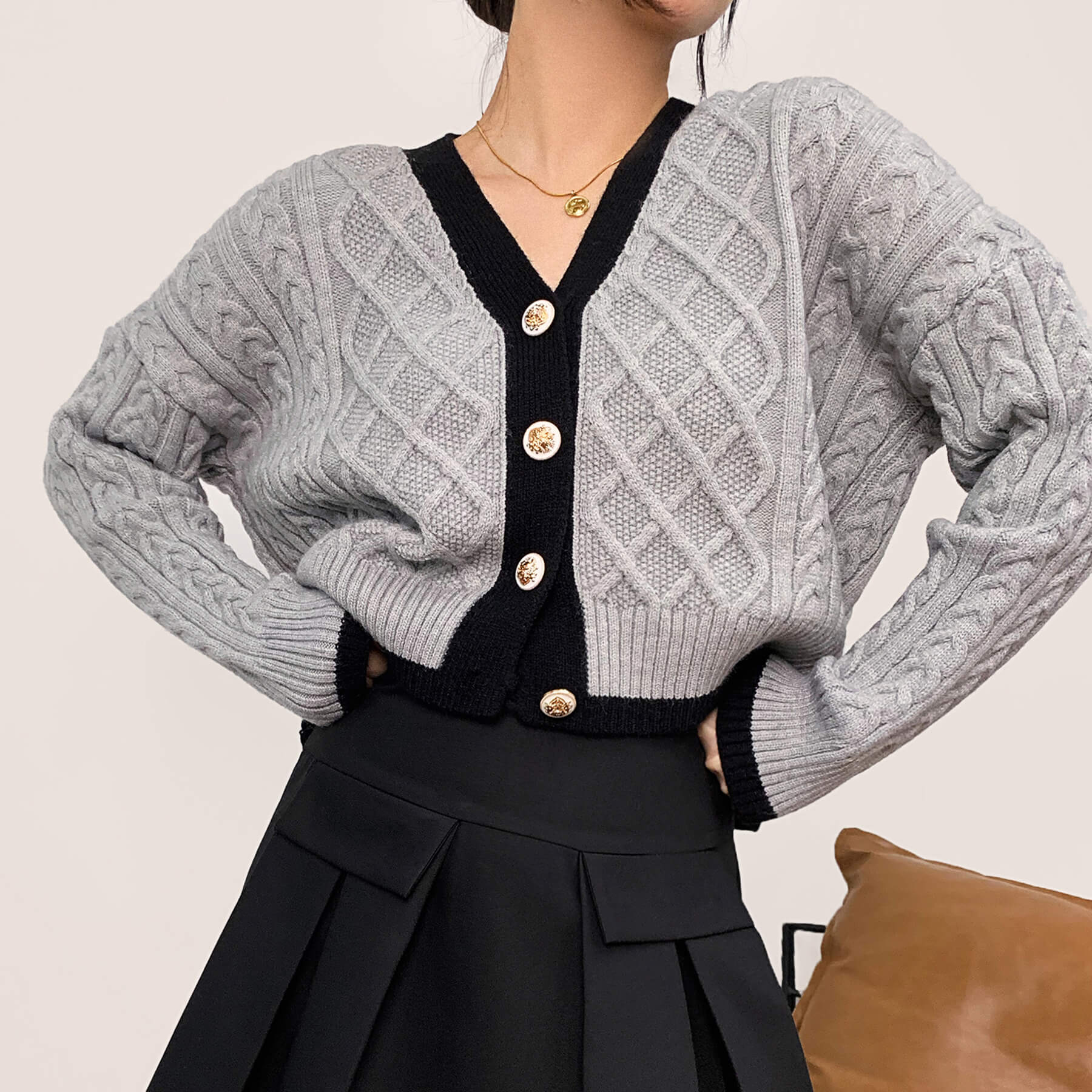 Hildagarde Grey Button-Up Cardigan - Image 17