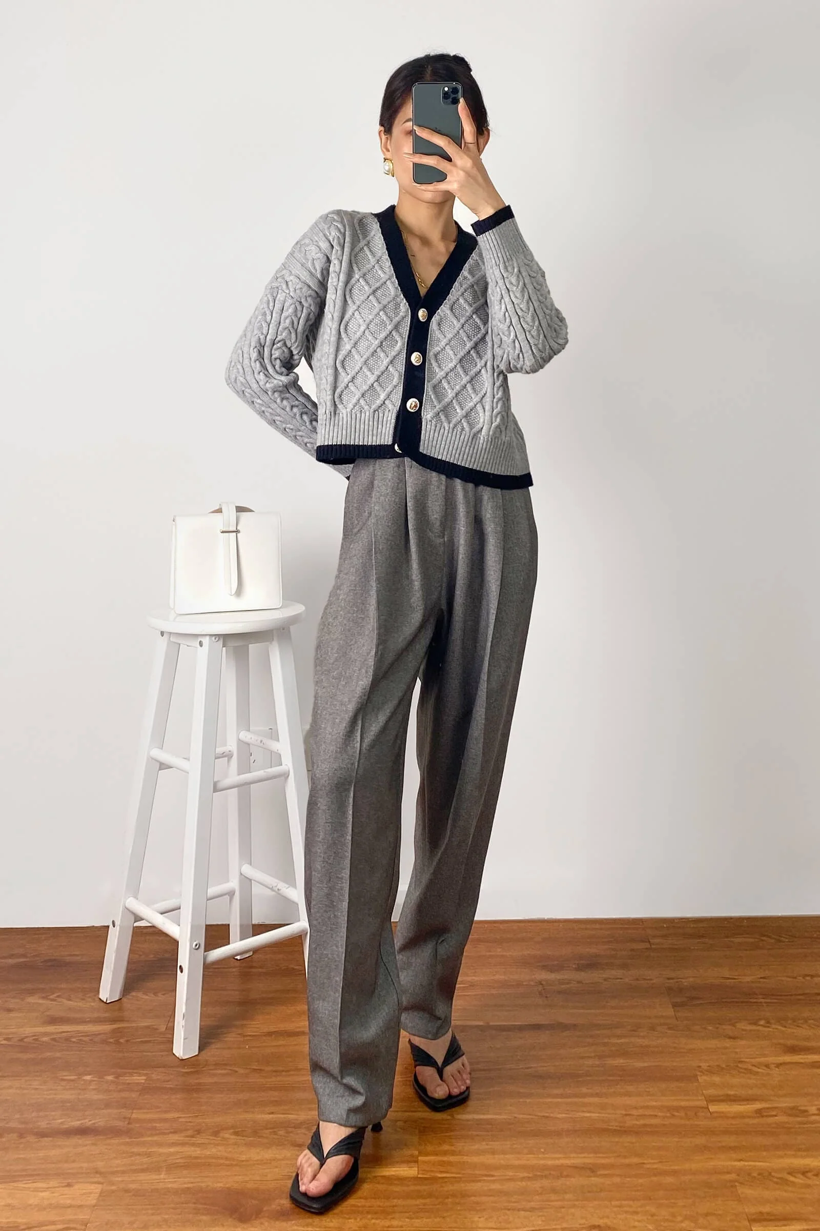 Hildagarde Grey Button-Up Cardigan - Image 8