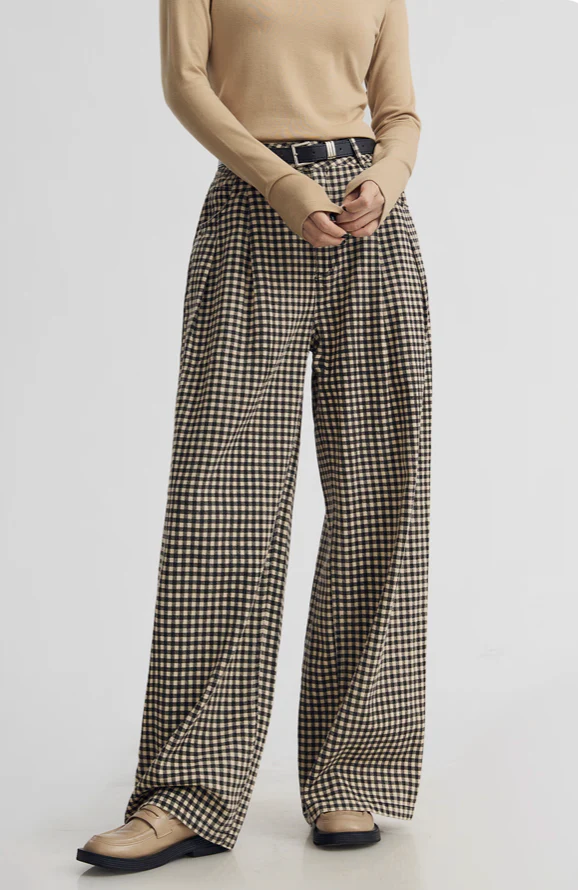 High--Waisted Checkered Wide Leg Pants
