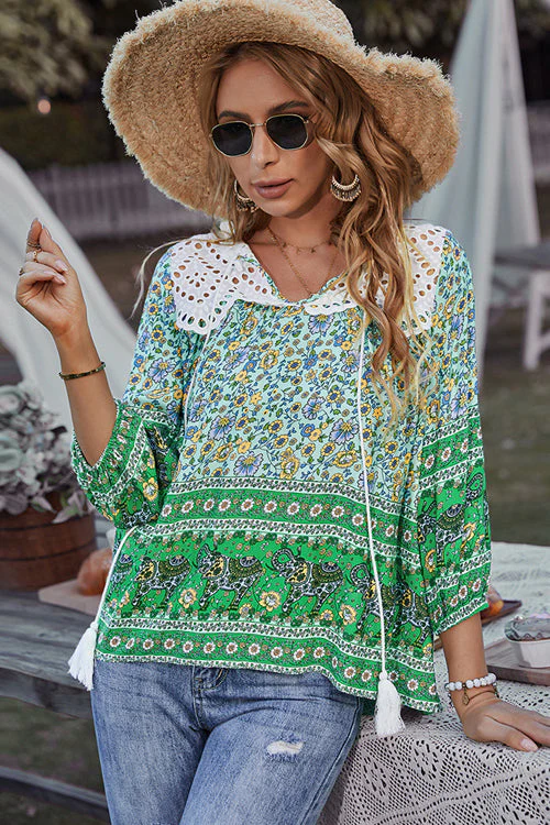 In The Summer Lace Boho Print Top - 3 Colors - Image 8
